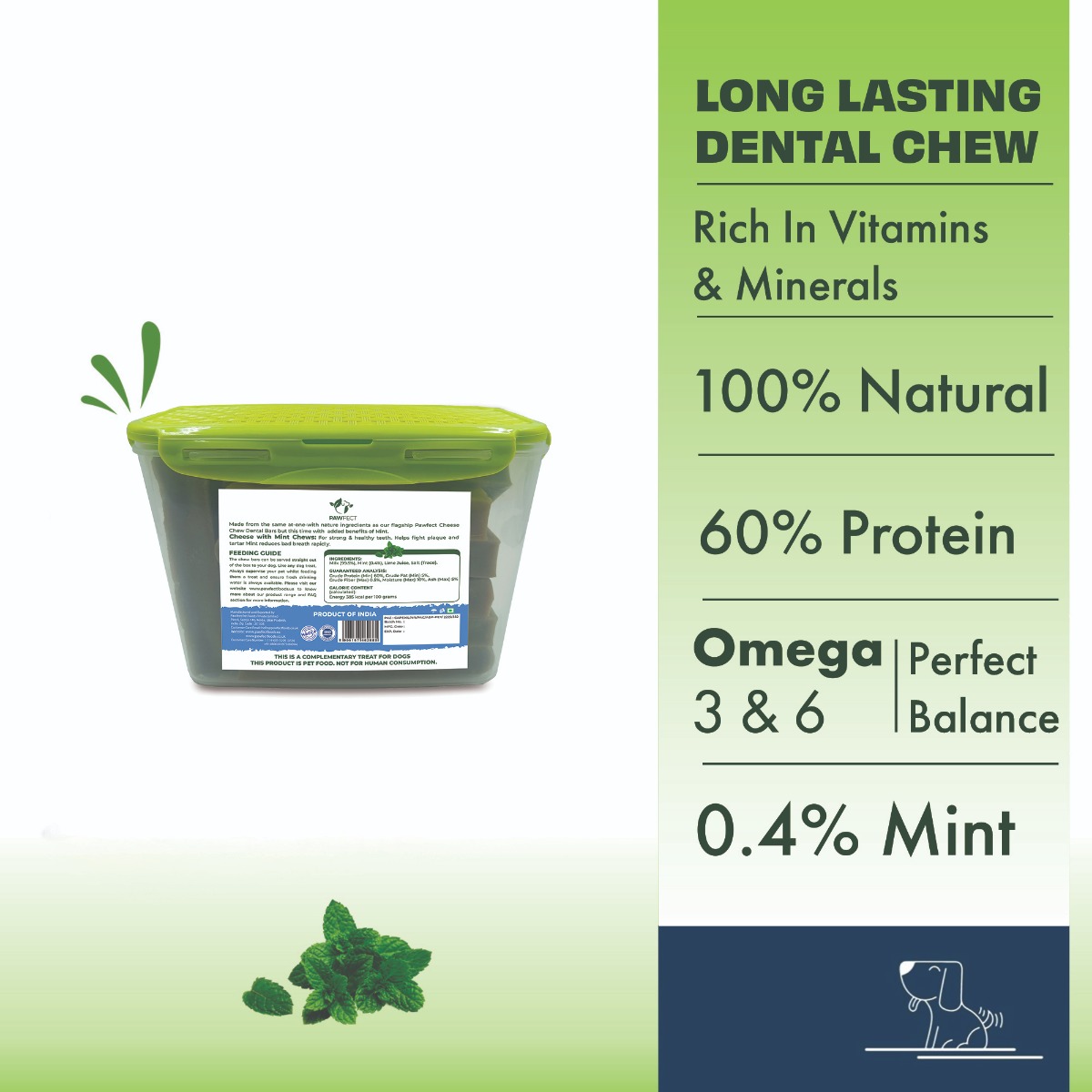 Pawfect Himalayan Cheese Chews with Mint for Small Dogs| 100% Natural Dental Stick| Cleans teeth| Removes Plaque and Tartar|High protein| Grain-free | Long lasting chew | Pack of 10 (370g/13.05oz)