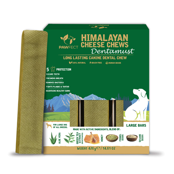 Pawfect Dentamust Himalayan Cheese Chews with Aloe, Honey & Green Tea for Dogs| Long lasting dental chew with Superfoods |All Natural, High protein, Grain-free| Pack of 3 for Large Dogs (420g/14.81oz)