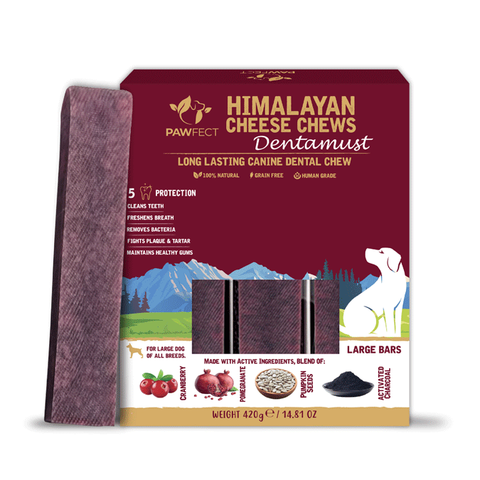 Pawfect Dentamust Himalayan Cheese Chew with Cranberry & Pomegranate for Dogs|Long lasting dental chews with Superfoods |All Natural, High protein|Grain-free | Pack of 3 for Large Dogs (420g/14.81oz)