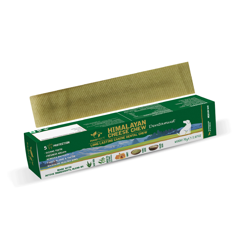 Pawfect Dentamust Himalayan Cheese Chew with Aloe, Honey & Green Tea for Dogs| Long lasting dental chew with Superfoods |All Natural, High protein| Grain-free | Pack of 1 for medium Dogs (70g/2.47oz)