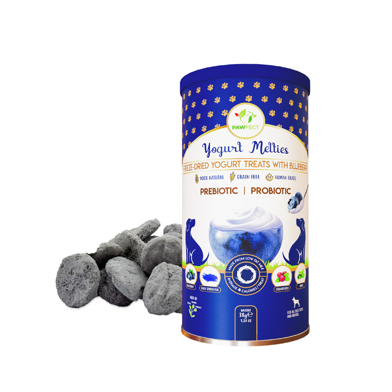Pawfect Yogurt Melties Pre and Probiotic Dog Treats with Blueberry, Cranberry, Blue Spirulina & Mint | Healthy Gut | Low Calories | Grain & Gluten Free | Reward or Training Treats (38g/1.34oz)
