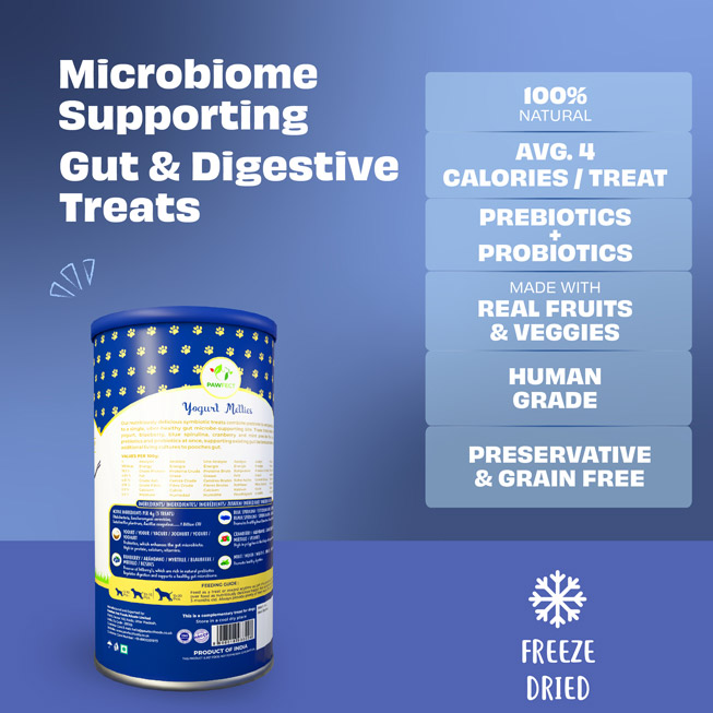 Pawfect Yogurt Melties Pre and Probiotic Dog Treats with Blueberry, Cranberry, Blue Spirulina & Mint | Healthy Gut | Low Calories | Grain & Gluten Free | Reward or Training Treats (38g/1.34oz)