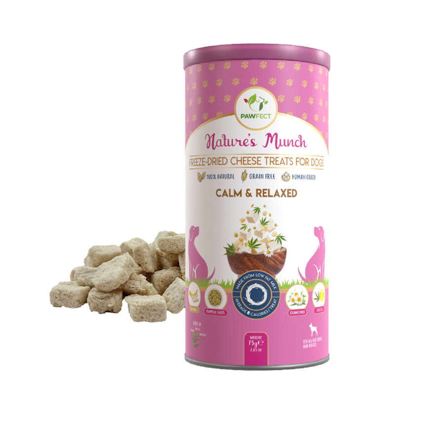Pawfect Nature's Munch Freeze-Dried cheese Calming treats for Dogs| Calm & Relaxed | 100% Natural| High Protein, Low Fat| 8 Calories per Treat| Grain-Free| Healthy Training Treat (75g/2.65oz)