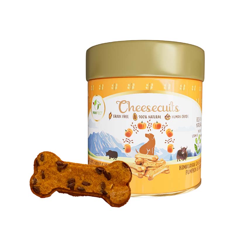 Pawfect Cheesecuits | Cheese biscuits with Pumpkin, Flaxseeds & Eggs for dogs| All-natural high-protein dog treats | Grain-free, hypoallergenic & rich in antioxidants (100g/3.53oz)