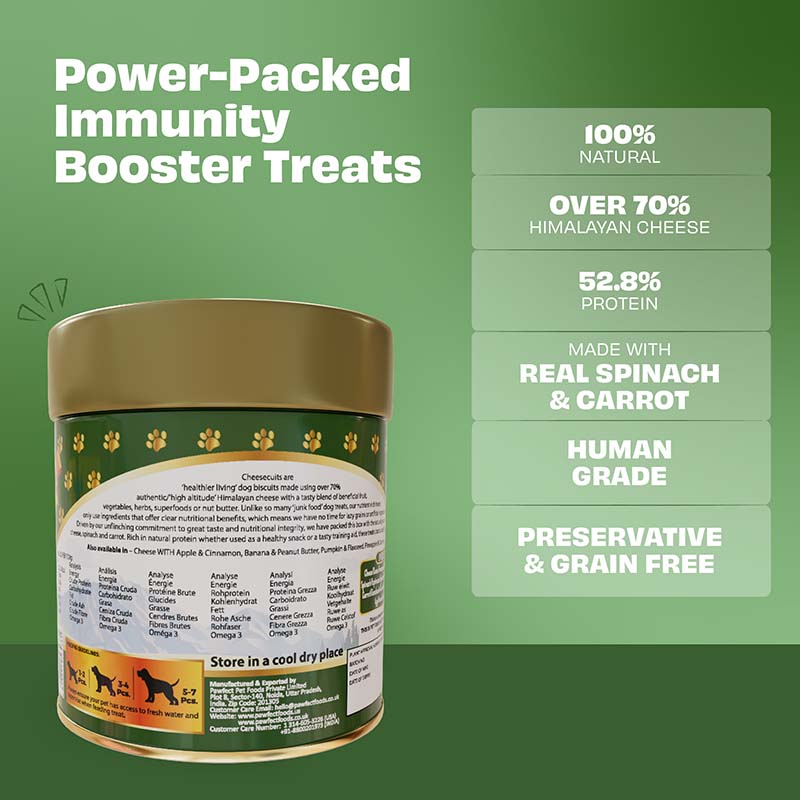 Pawfect Cheesecuits | Cheese biscuits with Carrots, Spinach & Eggs for dogs | All-natural high-protein dog treats | Grain-free, hypoallergenic & rich in antioxidants (100g (3.53oz)