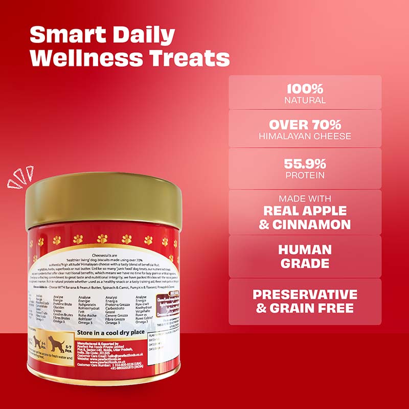 Pawfect Cheesecuits | Cheese biscuits with Apple, Eggs and Cinnamon for dogs| All-natural training treats | High protein reward treats | Grain-free| Hypoallergenic (100g/3.53oz)