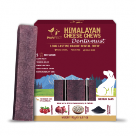 Pawfect Dentamust Himalayan Cheese Chew with Cranberry & Pomegranate for Dogs|Long lasting dental chews with Superfoods| All Natural, High protein|Grain-free | Pack of 3 for Medium Dogs (195g/6.88oz)