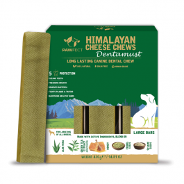 Pawfect Dentamust Himalayan Cheese Chews with Aloe, Honey & Green Tea for Dogs| Long lasting dental chew with Superfoods |All Natural, High protein, Grain-free| Pack of 3 for Large Dogs (420g/14.81oz)
