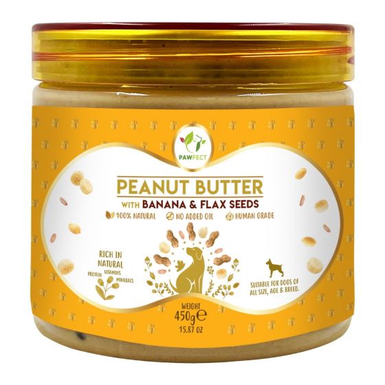 Buy Royal Enfield Pawfect Peanut Butter with Banana & Flaxseeds for Dogs & Puppies | 100% Natural| No Added Sugar, Salt, Palm Oil | No Sweeteners, No Xylitol | Healthy Dog Treat | (450g/15.87oz) Online