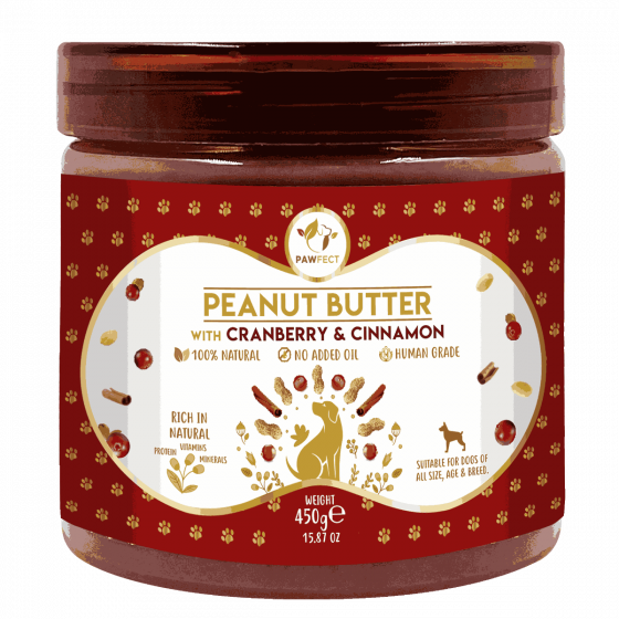 Buy Royal Enfield Pawfect Peanut Butter with Cranberry & Cinnamon for Dogs & Puppies | 100% Natural| No Added Sugar, Salt, Palm Oil | No Sweeteners, No Xylitol | Healthy Dog Treat | (450g/15.87oz) Online
