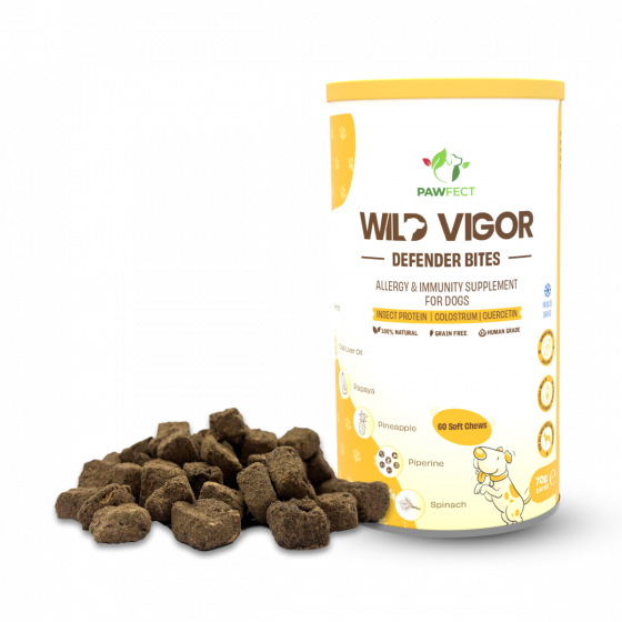 Buy Royal Enfield Pawfect Wild Vigor Defender Bites | Allergy and Immunity Supplement for Dogs | Omega 3 Boost | 100% Natural | Grain Free| Enriched with Insect Protein, Colostrum, Quercetin & Biotin (70g/2.46oz) Online