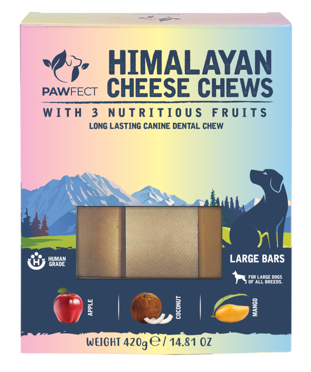 Pawfect Himalayan Cheese Chews with Apple, Mango & Coconut for Large Dogs | All Natural dental stick | Rich in Protein & Calcium | Grain-free | Long-lasting chew |Pack of 3 (420g/14.81oz)