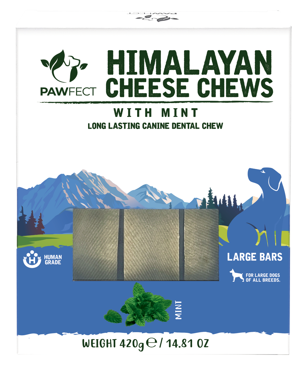 Pawfect Himalayan Cheese Chews with Mint for Large Dogs| 100% Natural Dental Stick| Cleans teeth| Removes Plaque and Tartar|High protein| Grain-free | Long lasting chew | Pack of 3 (420g/14.81oz)