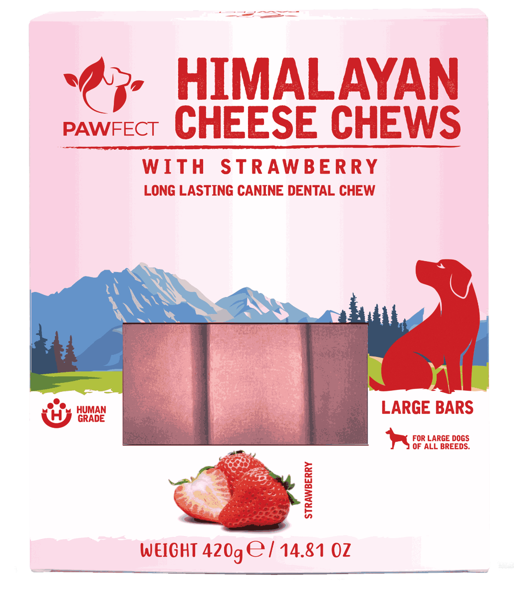Pawfect Himalayan Cheese Chews with Strawberry for Large Dogs| 100% Natural Dental Stick| Cleans teeth| Removes Plaque and Tartar|High protein| Grain-free | Long lasting chew |Pack of 3 (420g/14.81oz)