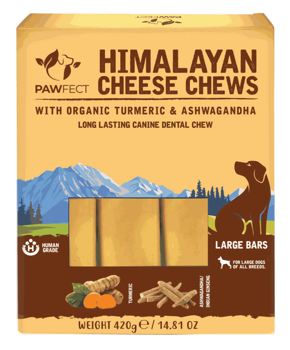 Pawfect Himalayan Cheese Chews with Turmeric & Ashwagandha for Large Dogs|100% Natural Dental Stick|Cleans teeth|Helps remove plaque and tartar|Grain-free|Long lasting chew|Pack of 3 (420g/14.81oz)