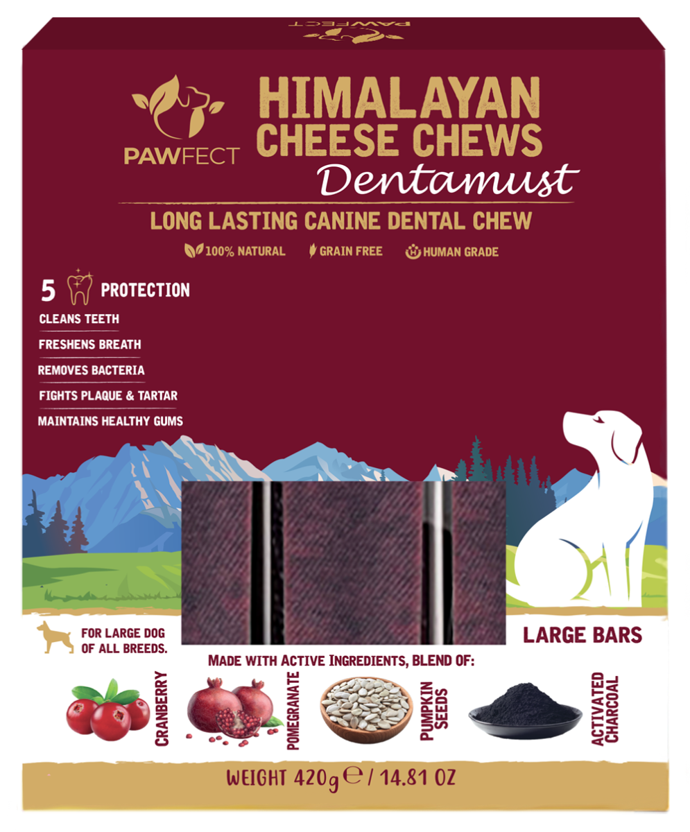 Pawfect Dentamust Himalayan Cheese Chew with Cranberry & Pomegranate for Dogs|Long lasting dental chews with Superfoods |All Natural, High protein|Grain-free | Pack of 3 for Large Dogs (420g/14.81oz)