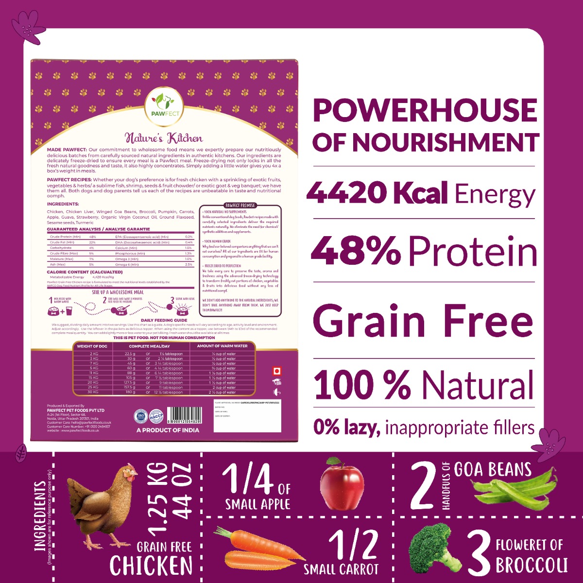 Pawfect Nature's Kitchen Freeze-Dried Chicken Recipe Dog Food | Complete & Balanced Meal | Lean Protein for Muscle & Weight Control | 100% Natural | Grain-Free | Supports Vitality (250g/8.82oz)