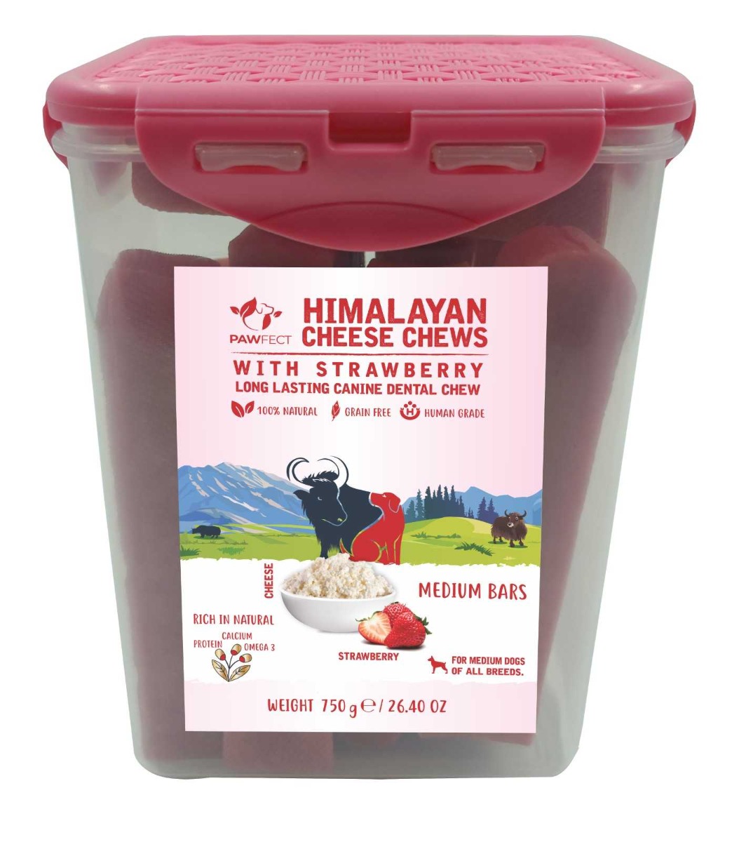 Pawfect Himalayan Cheese Chews with Strawberry for Medium Dogs| All Natural Dental Stick| Cleans teeth| Removes Plaque and Tartar|High protein, Grain-free | Pack of 10 Long lasting chew (750g/26.45oz)