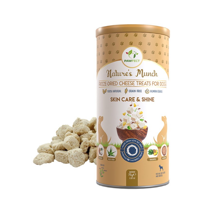 Pawfect Nature's Munch Freeze-Dried Cheese Skin Care Treats for Dogs| 100% Natural| High Protein, Low Fat| 8 Calories per Treat| Grain-Free| Healthy Training Treats (75g/2.65oz)